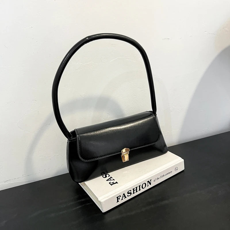 Vintage Glossy Shoulder Bag Leather Texture Gold Buckle Lightweight Large Capacity Pu Water
