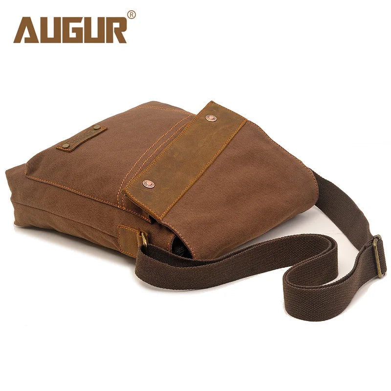 Men S Canvas Leather Patchwork Crossbody Single-Shoulder Bag