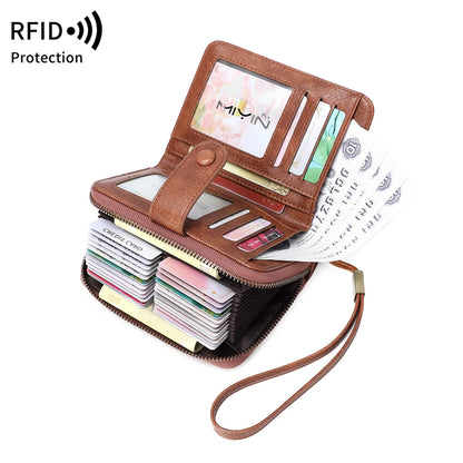 Rfid Anti-Theft Brush Ladies Purse Oil Wax Leather Organ Card Bag European American Retro