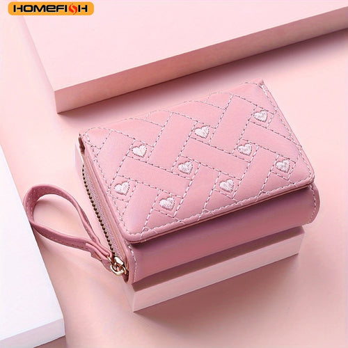 Embroidery Love Pattern Zipper Buckle Card Case Homefish Minimalist Women Zero Wallet