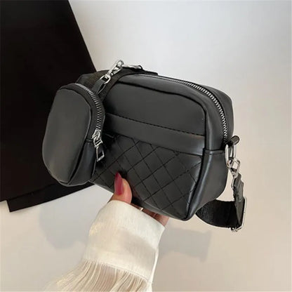 Quilted Shoulder Bag Casual Zipper Crossbody Bag Pu Square Bag Small Purse