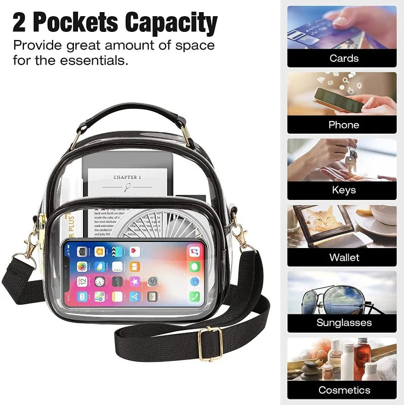 Clear PVC Crossbody Bag Double Layer Transparent Purse