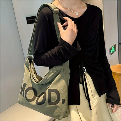 South Korean Student Capacity Letter Canvas Toth Bag Simple Versatile One-Shoulder Messenger