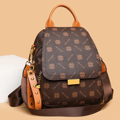 Women's Printed Leather Backpack Anti-Theft Elegant Bag