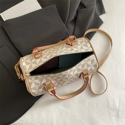 Business Crossbody Bag Windmill Print Pu Color Block Trim Large Capacity Zipper Adjustable Strap