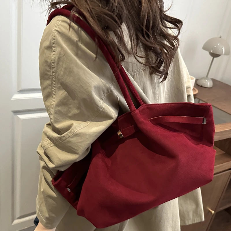 Large Capacity Suede Tote Bag – Minimalist Vintage Shoulder Bag
