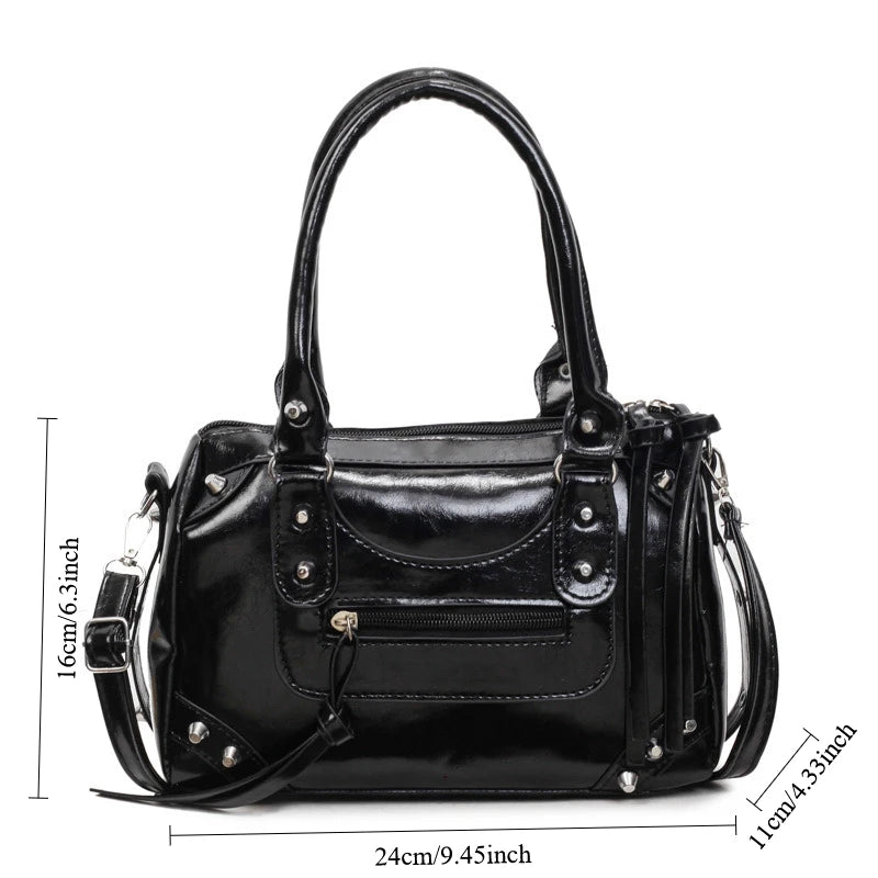 Rivets Large Capacity Pillow Bag European American Bowling Motorcycle Handbag Single Shoulder
