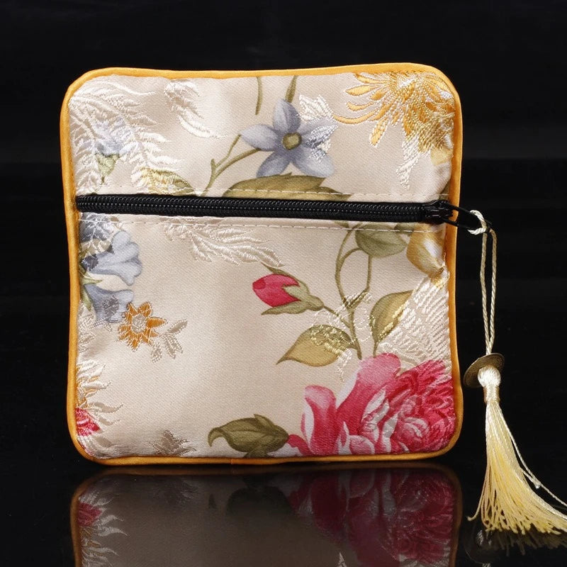 Chinese Style Embroidered Purse Exquisite Embroidery Flower Wallet Coin Pouch Storage Bag Gift