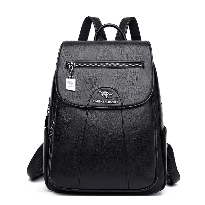 Faux Leather Women's Backpack – Large Capacity Casual Flap Bag
