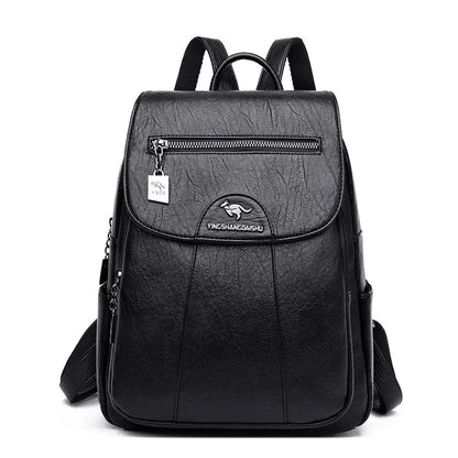 Faux Leather Women's Backpack – Large Capacity Casual Flap Bag