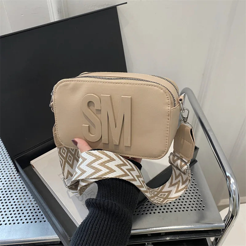 Stylish Versatile Women Single Shoulder Bag Sm Letter Pu Leather Small Square Bag