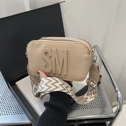 Stylish Versatile Women Single Shoulder Bag Sm Letter Pu Leather Small Square Bag