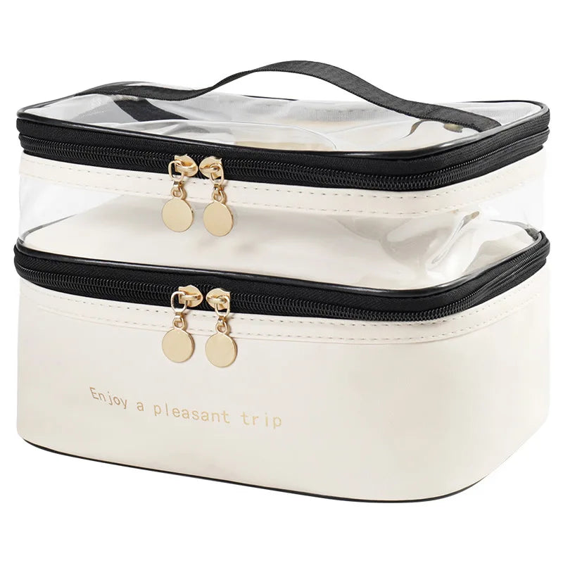 Double Pvc Cosmetic Bag Wash Handbag Large Capacity Multifunctional Portable Travel Skin Care