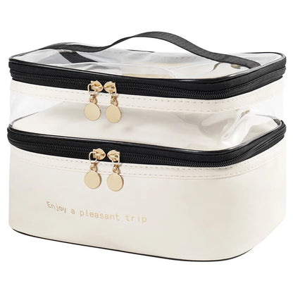 Double Pvc Cosmetic Bag Wash Handbag Large Capacity Multifunctional Portable Travel Skin Care