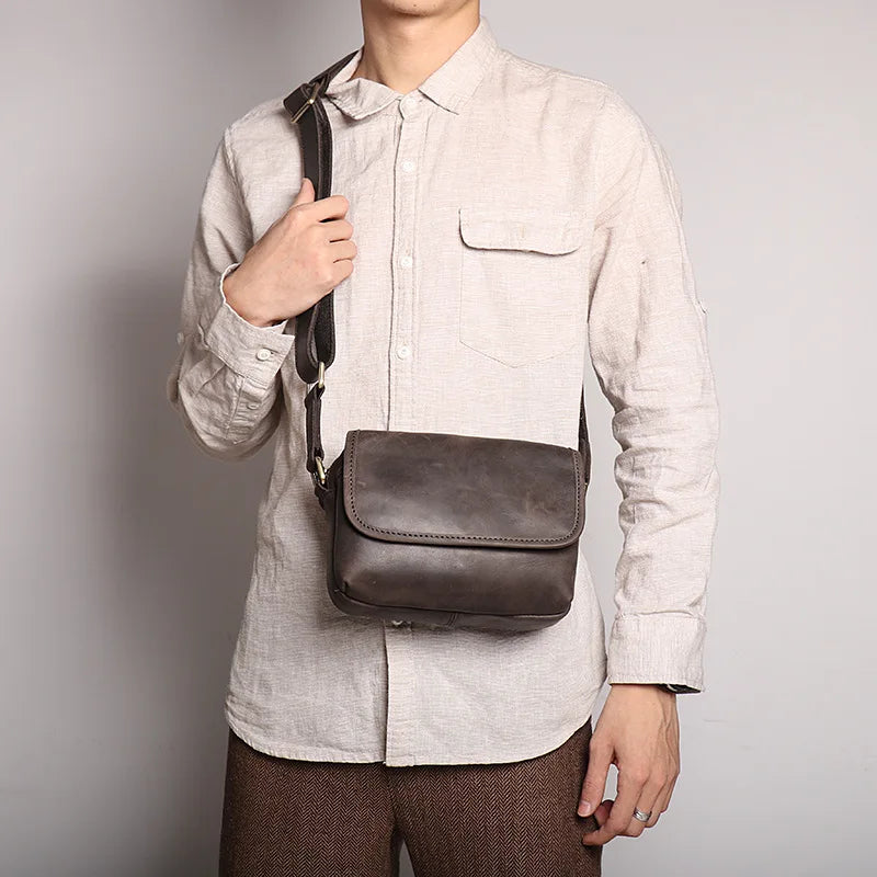 Crazy Horse Leather Retro Men S Shoulder Bag Women Diagonal Cross Large Capacity Ipad Storage