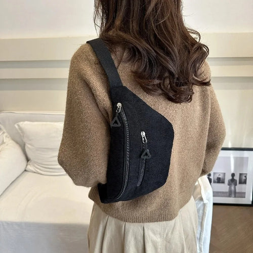 Corduroy Crossbody Chest Bag for Women – Adjustable Strap