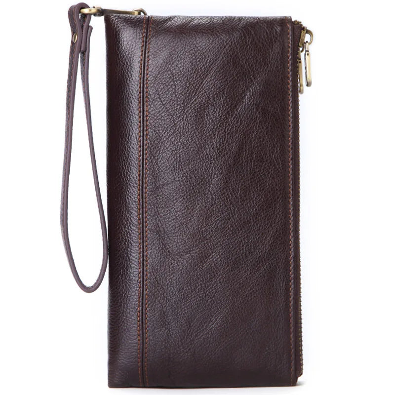 Men S Long Wallet Large Capacity Retro Real Leather Mobile Phone Thin Hand Business