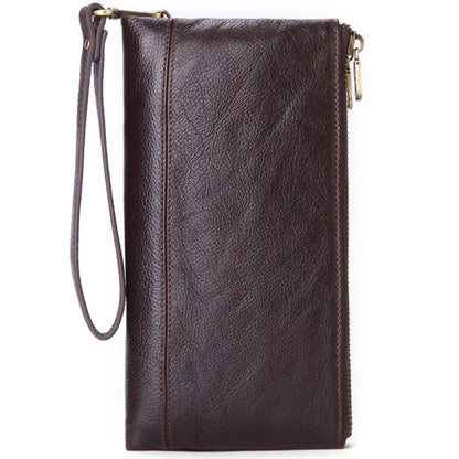 Men S Long Wallet Large Capacity Retro Real Leather Mobile Phone Thin Hand Business