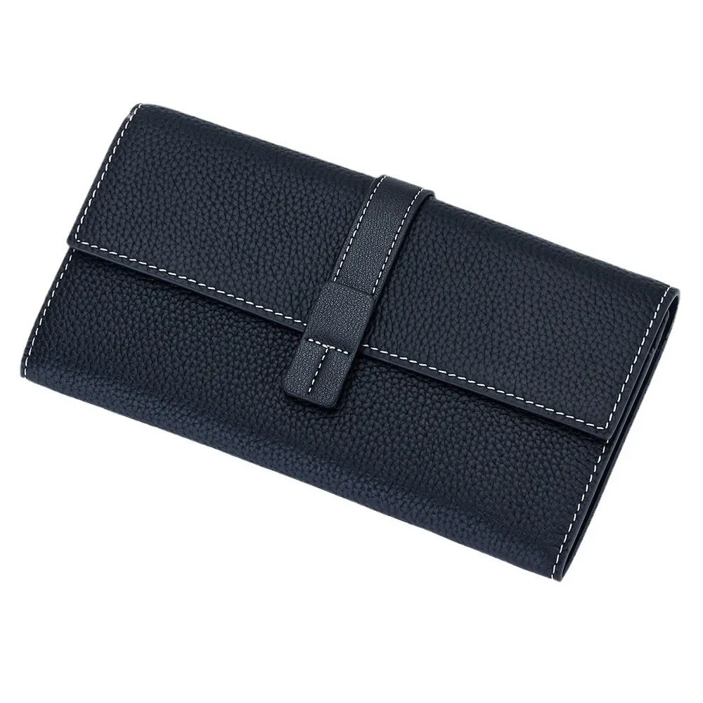 Color Contrast Long Purse Women Large Capacity Passport Position Mobile Phone Holding Bag Leather