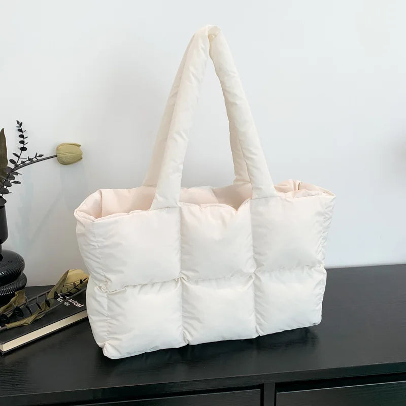 Quilted Puffer Tote Bag – Large Capacity Lightweight Nylon Shoulder Bag