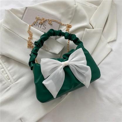 Bow Ruched Mini Crossbody Bag – Chic Chain Shoulder Purse for Women