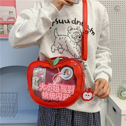Apple Shaped Transparent Ita Bag Backpack Cute Doll Display Storage Girls Detachable Strap Casual
