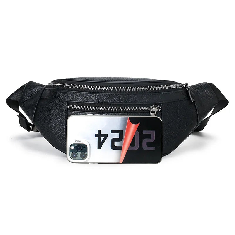 Leather Men S Business Commuting Waist Bag Head Layer Cowhine - Sense Large Capacity Chest