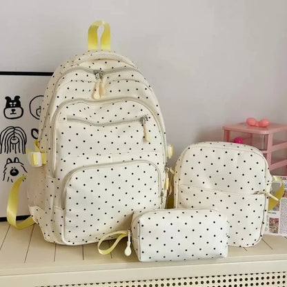 Nylon Polka Dot Backpack Set Stationery Storage Multi Compartment Girls Zipper Closure Student Gifts