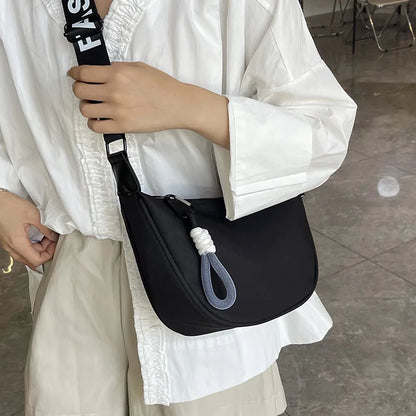 Crescent Crossbody Bag with Geometric Wide Strap for Women