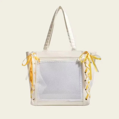 Japanese Sweet Women Ribbon Ita Bag Cute Lolita Girl Transparent Handbags Large Capacity Tote