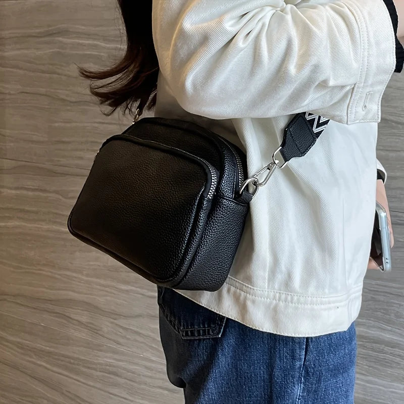 PU Leather Crossbody Bag – Women's Multi-Pocket Shoulder Bag with Wide Strap
