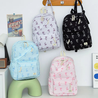 Fashionable Cute Bow Knot Polka Dot Printed Backpack Nylon Lightweight Large Capacity Casual Campus
