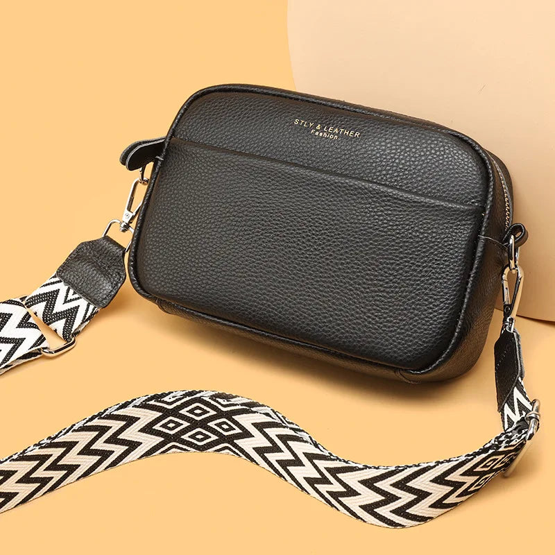 Multi-Layer Square Female Cross-Body Leather Change Cell Phone Storage Texture Commuting Shoulder