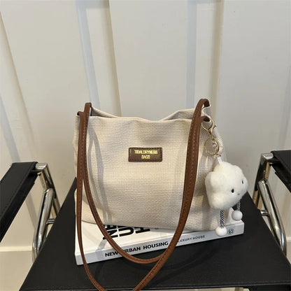Textured Tote Bag with Plush Cloud Charm – Large Shoulder Bag