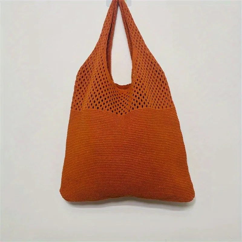 Crochet Hollow-Out Shoulder Bag – Large Capacity Knitted Tote for Women