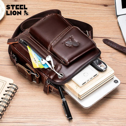 Sporty Durable Hand-Held Crossbody Bag Top Layer Cowhide
