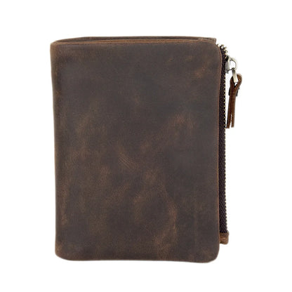 Genuine Leather Vertical Cowhide Casual Bag Crazy Horse Leather Men S Short Wallet