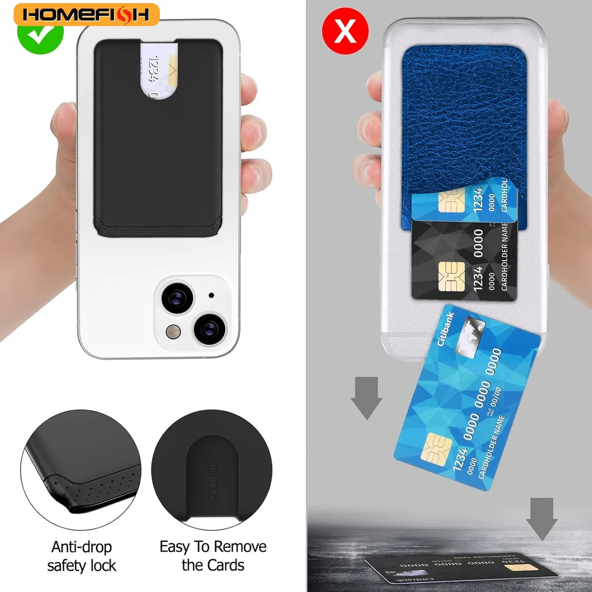 Homefish Phone Holder Sticker Credit Card Adhesive Soft Silicone Mobile Wallet Compatible Iphone