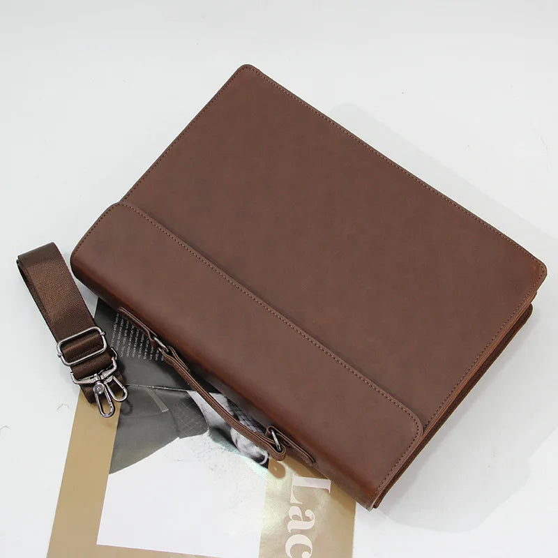 13-Inch Laptop Bag Pu Leather Retro Handbag Briefcase Simple Spacious Single-Shoulder Crossbody Bag