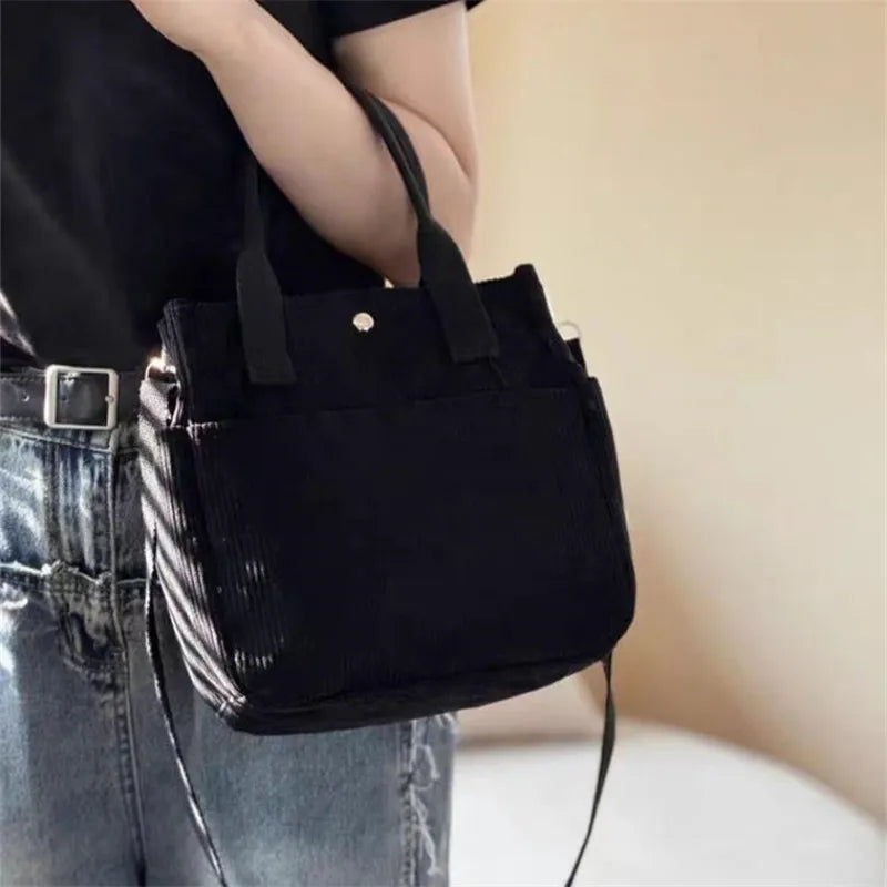 Washable Corduroy Tote Bag with Multiple Pockets