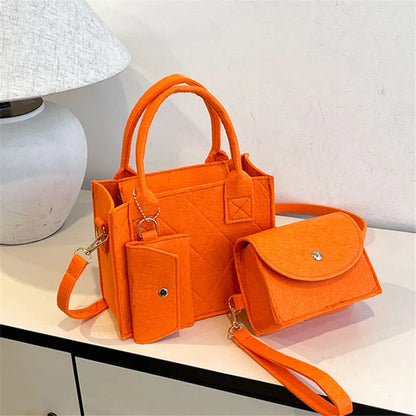 3-Piece Women's Quilted Felt Handbag Set with Crossbody & Mini Bag