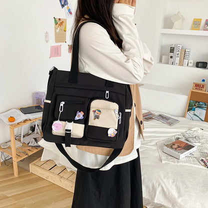 Canvas Crossbody Tote Bag Multi-Pocket Shoulder Bag