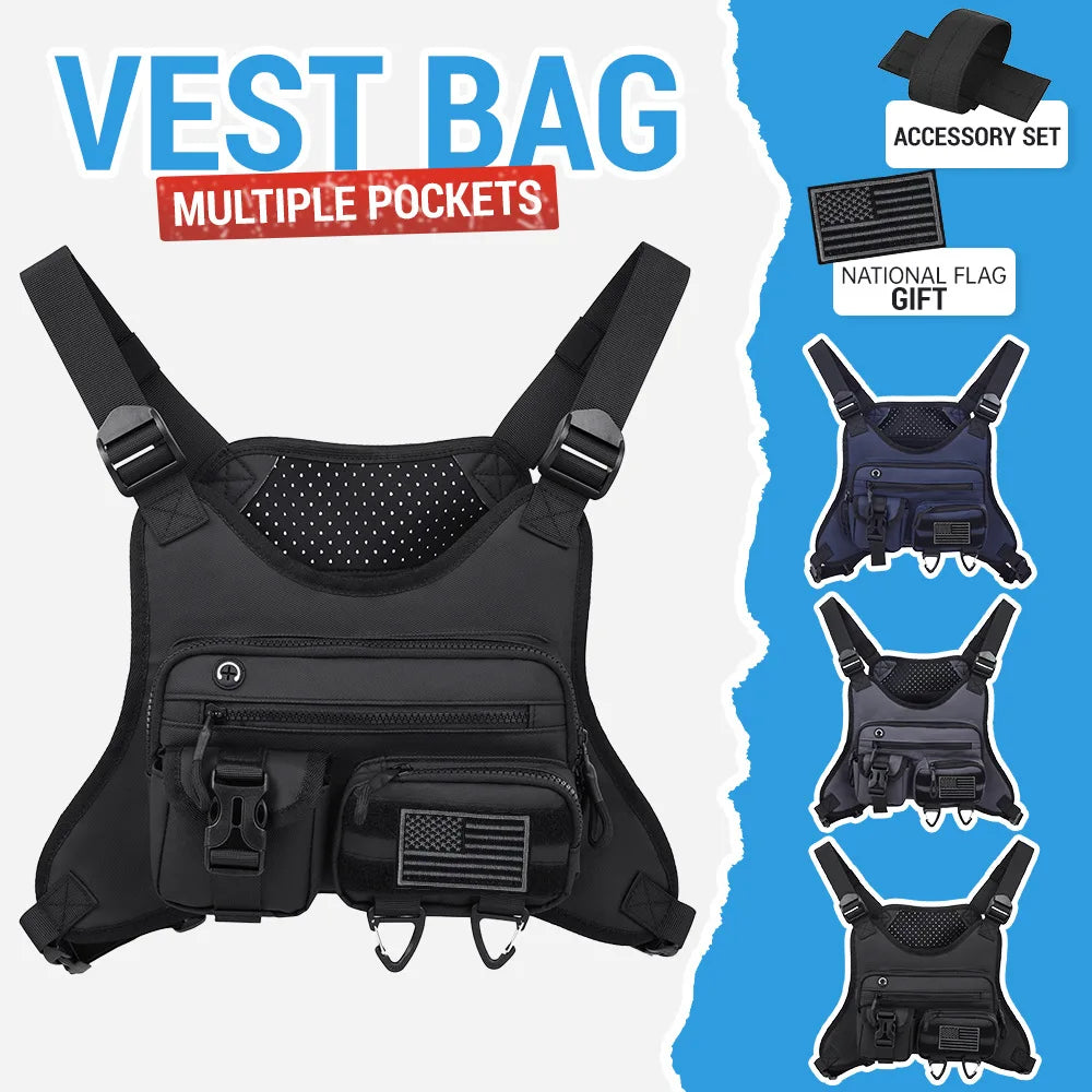 Outdoor Sports Chest Bag Oxford Fabric Cycling Breathable Vest Waistcoat Tactical Back Chest Bag