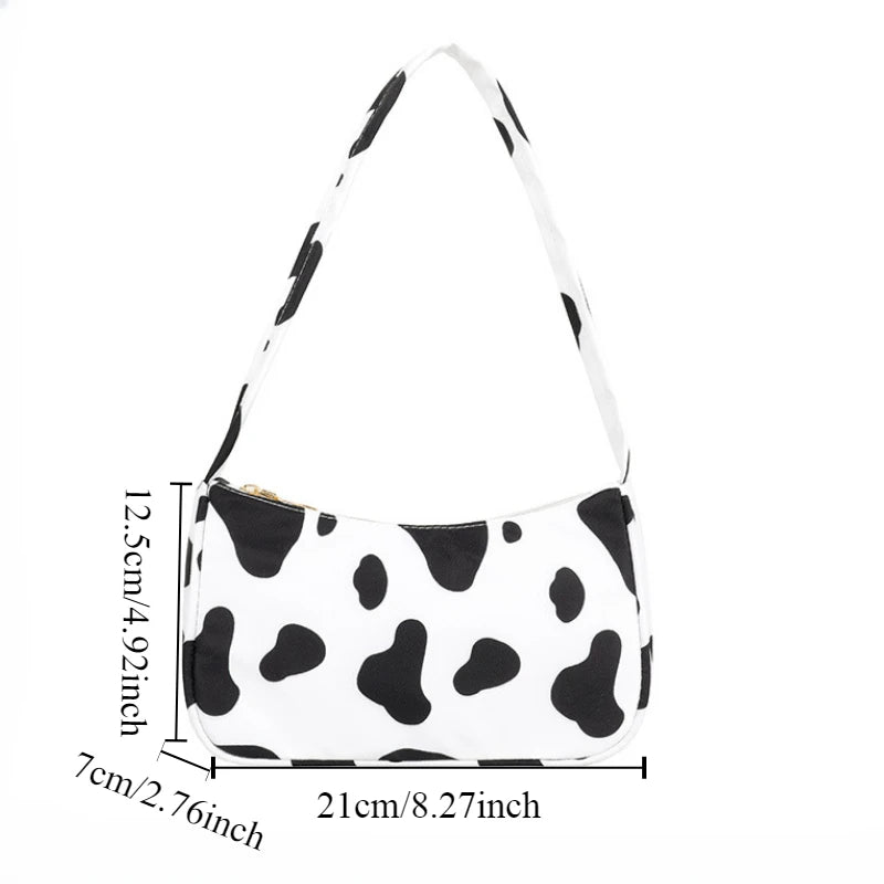 Cow Print Shoulder Bag – Women's Casual Oxford Baguette Bag