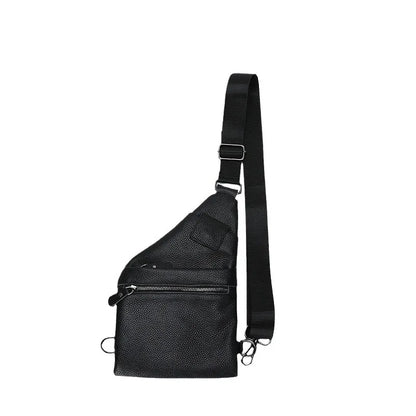 Men S Cowhide Chest Bag Multi-Layered Business Irregular-Shaped Crossbody Bag Genuine Leather Men S