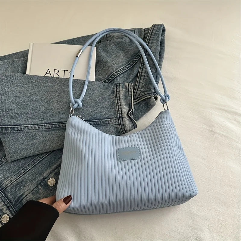 Pleated Shoulder Bag – Lightweight Textured Underarm Tote
