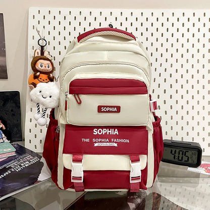 College Style Color Blocked Backpack Student School Bags Nylon Large Capacity Reduce Loadco Mputer
