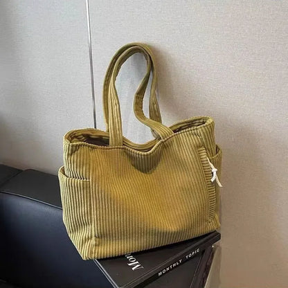 Corduroy Daily Handbag Fashionable Versatile Shoulder Bag Women Multi-Compartment Zipper Closure