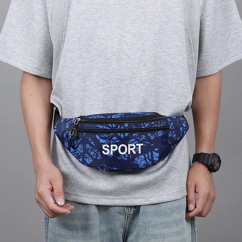 Men S Mobile Phone Waist Bag Letter Graffiti Single-Shoulder Crossbody Bag Large-Capacity Nylon