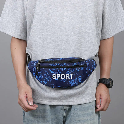Men S Mobile Phone Waist Bag Letter Graffiti Single-Shoulder Crossbody Bag Large-Capacity Nylon